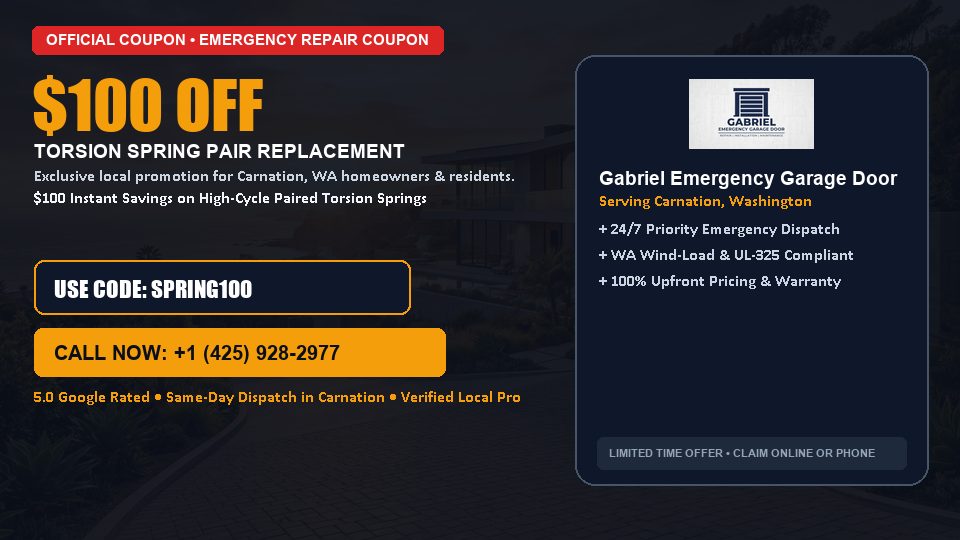 Gabriel Emergency Garage Door $100 OFF Dual Torsion Spring Replacement